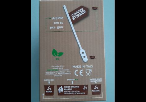 Bio coffee stirrer or cappuccino of 11 cm, in a hygienic cardboard container.
